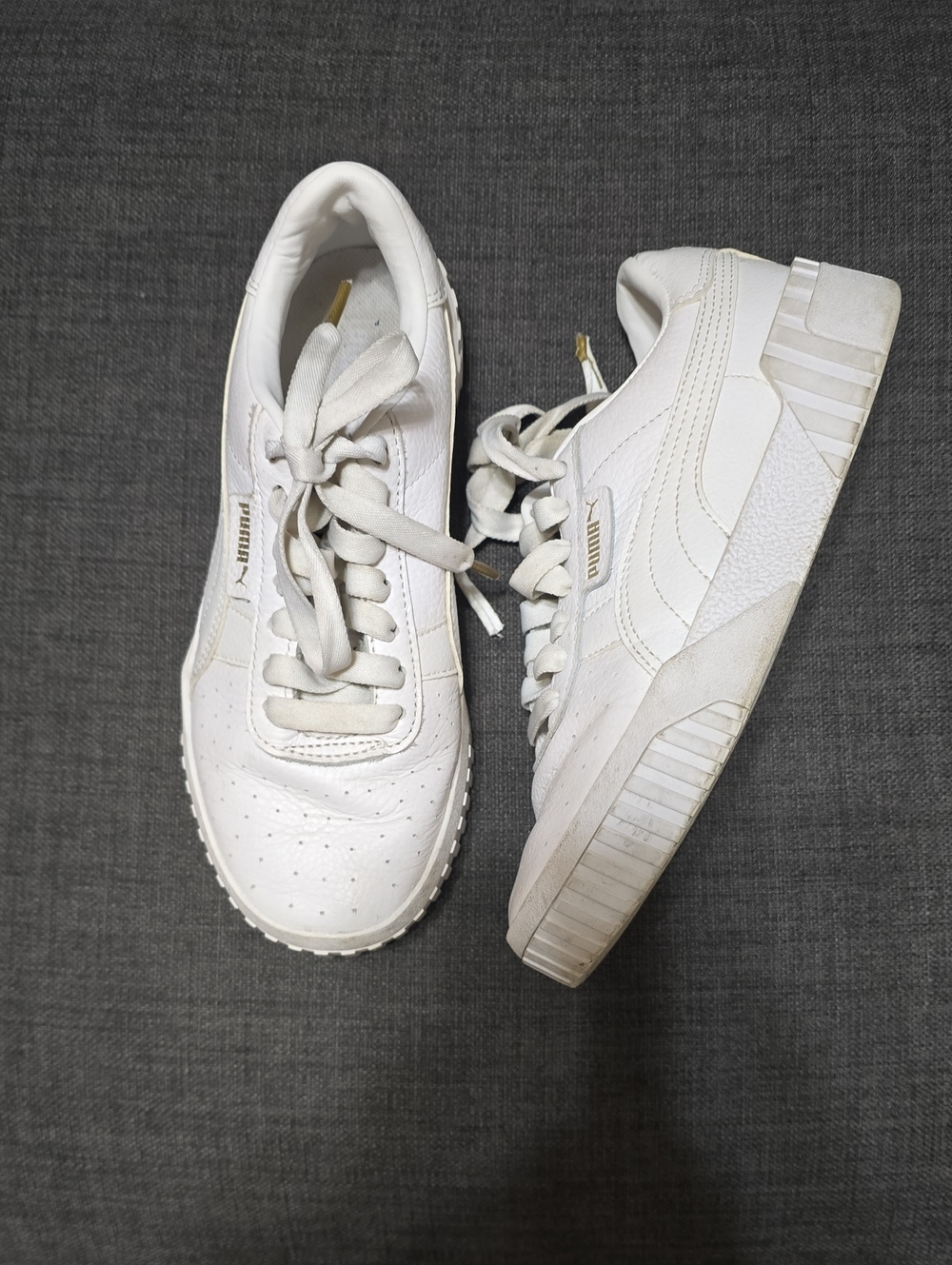 Puma White Leather Platform Sneakers with Gold Accents